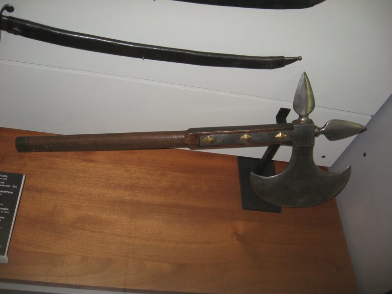Museum display of historical axe