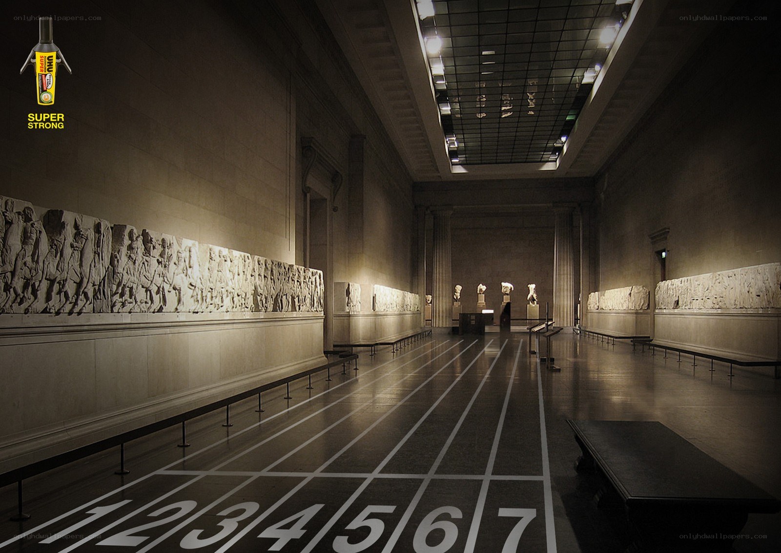 Museum gallery with race track