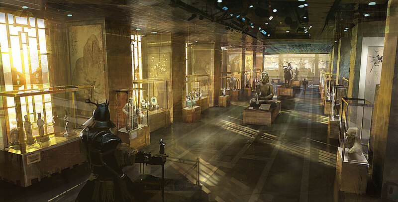 museum gallery with samurai