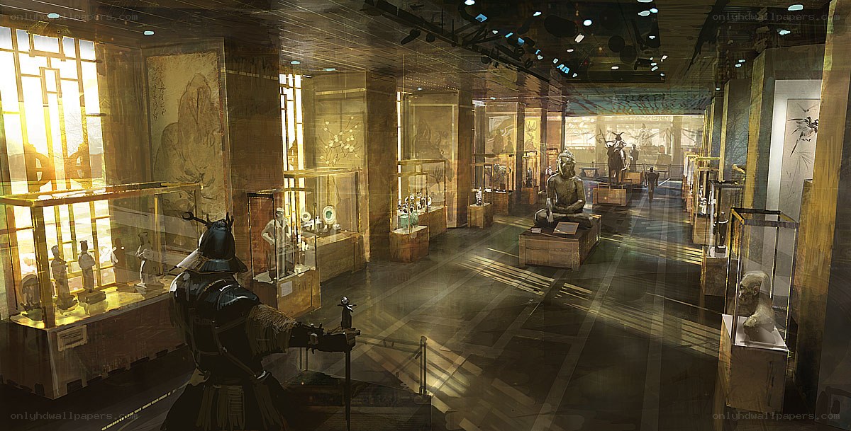 museum gallery with samurai