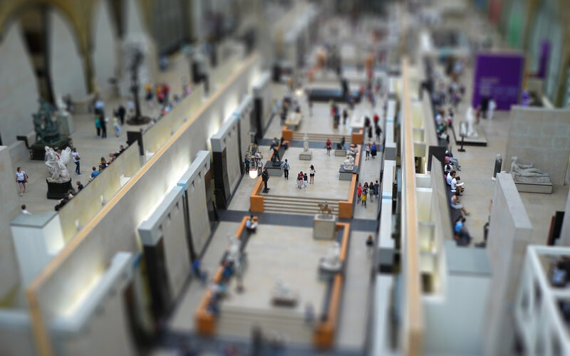Museum gallery with tilt-shift effect