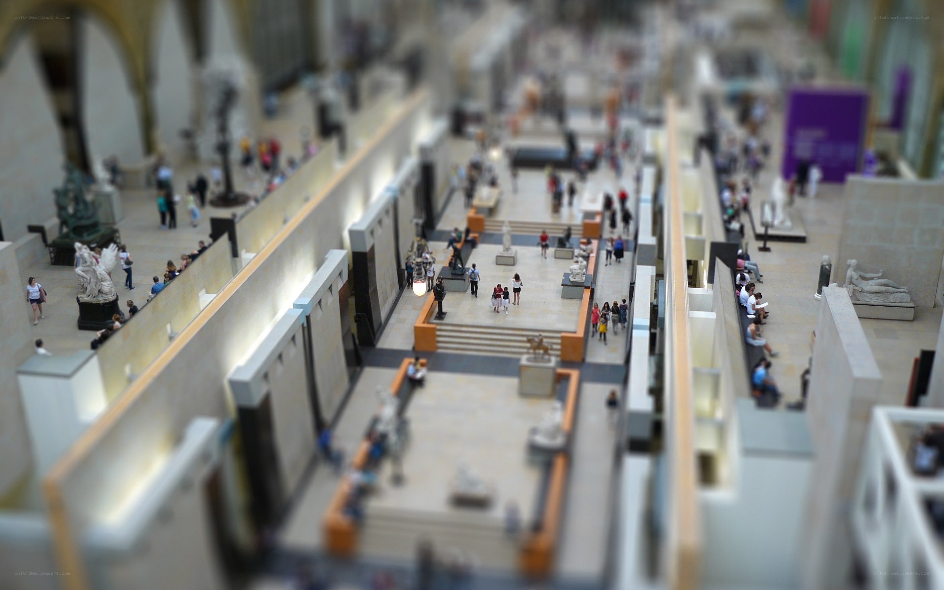 Museum gallery with tilt-shift effect