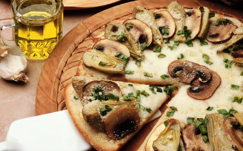 Mushroom and Artichoke Pizza — Brown, Appetizing