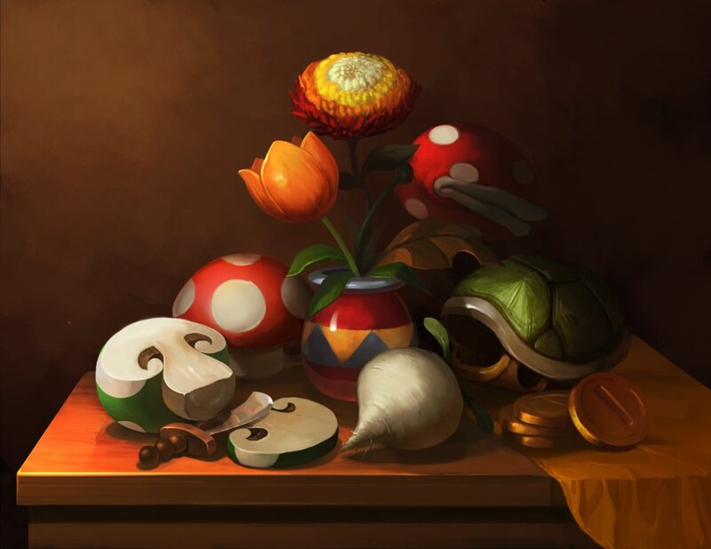 Mushroom and Flower Still Life