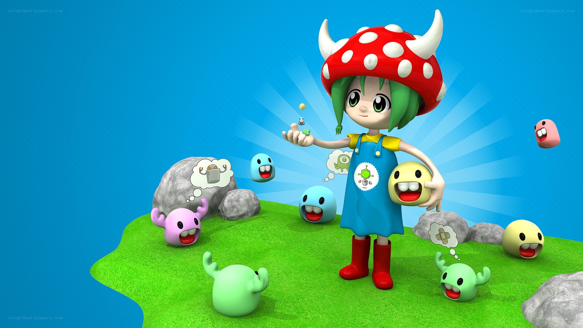 mushroom character with creatures