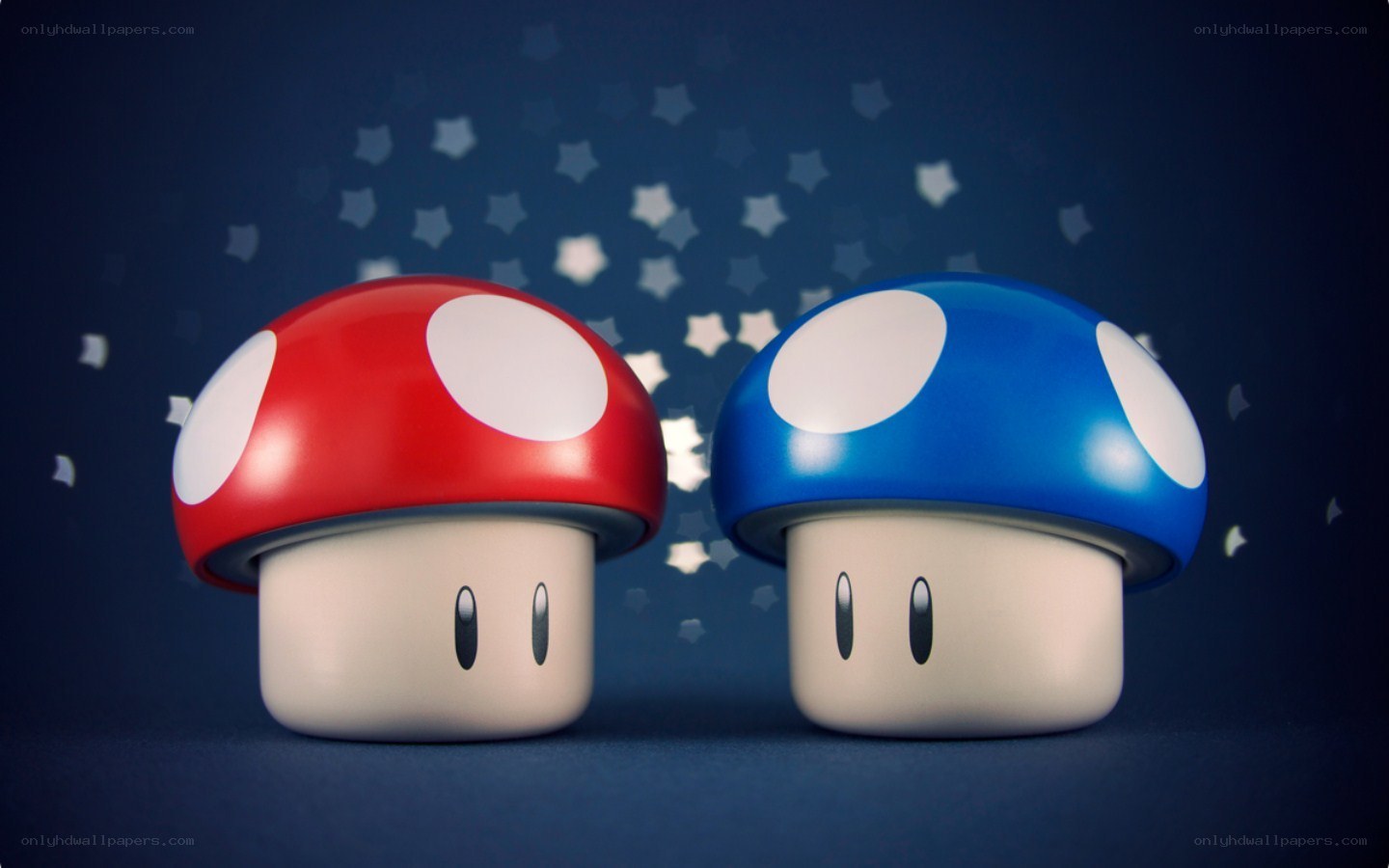 Mushroom characters in starry night