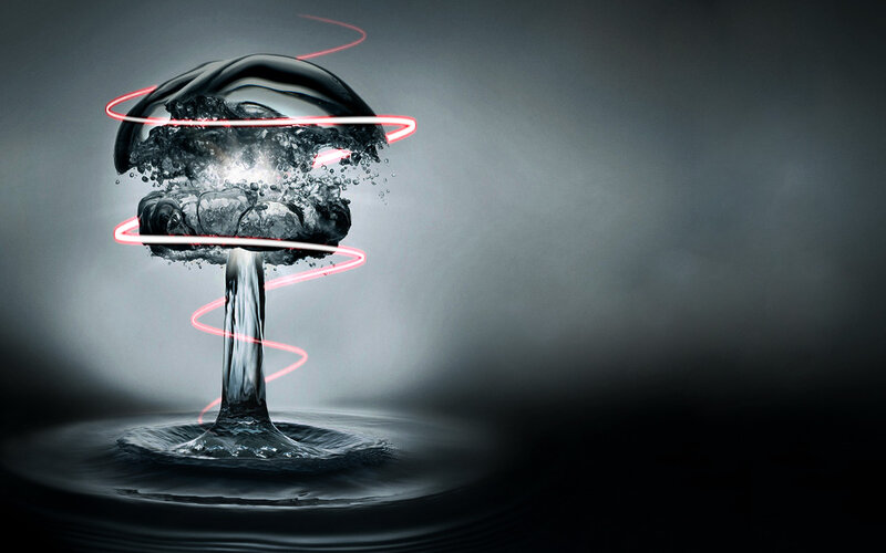 Mushroom Cloud Explosion — Gray, Dramatic, Digital Art