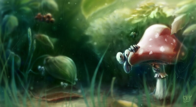 mushroom creature in forest