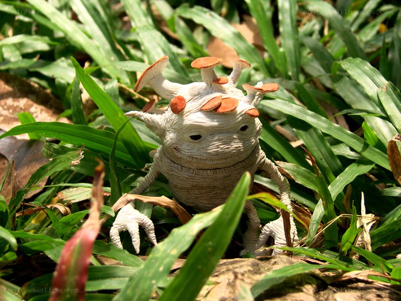 mushroom creature in grass