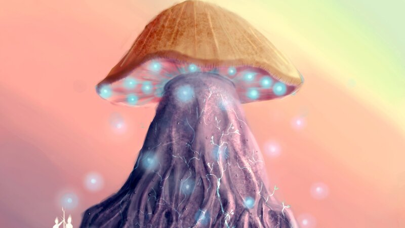 mushroom creature with glowing lights