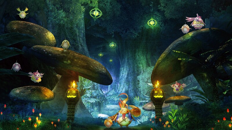 Mushroom Creatures in Forest — Green, Magical