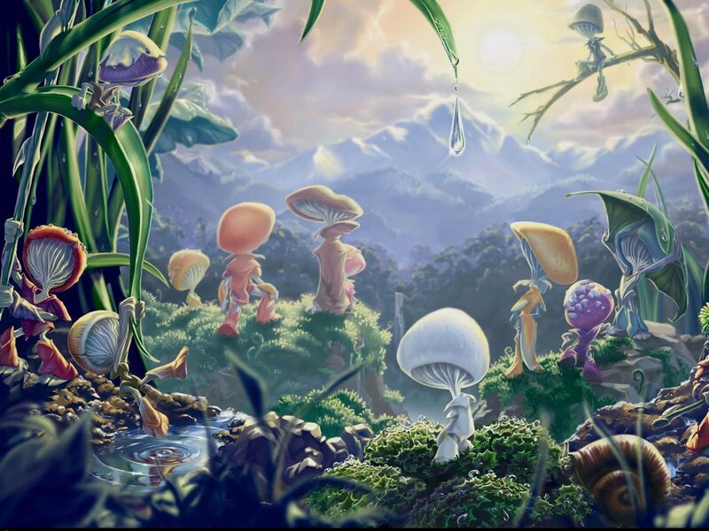 Mushroom Creatures in Forest — Green