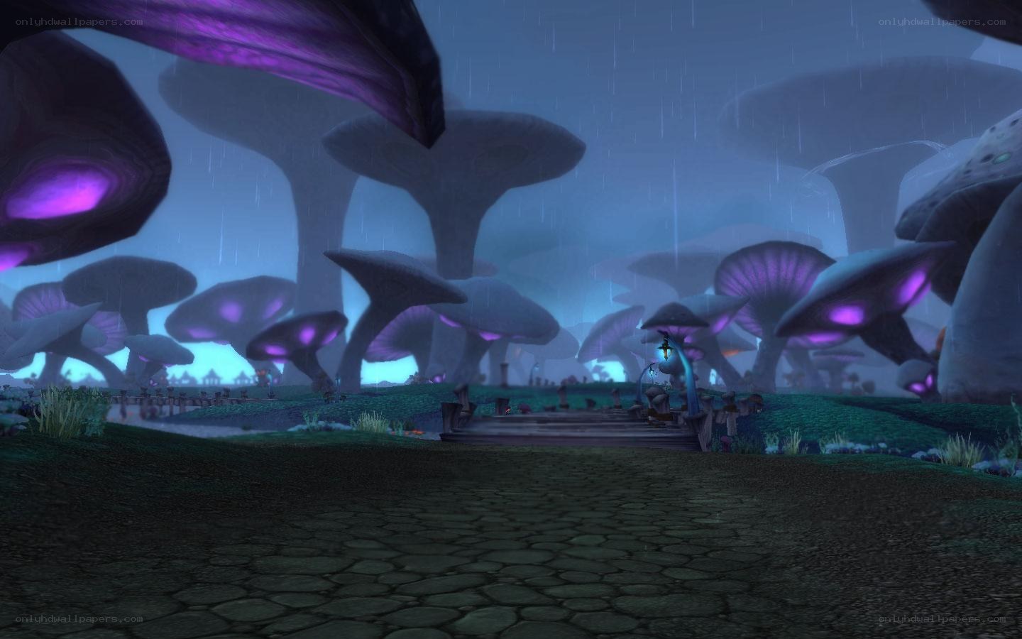 mushroom forest at night