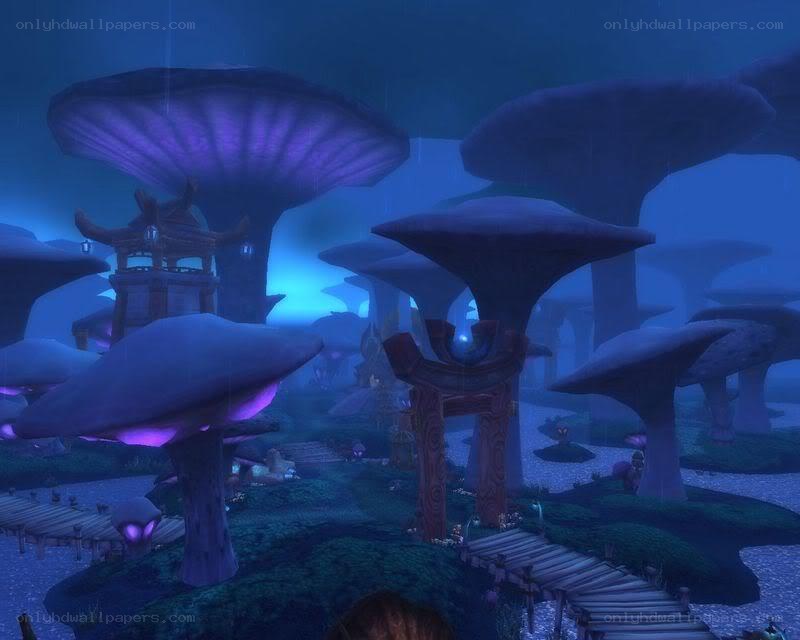 mushroom forest at night