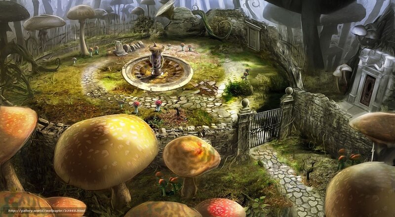 mushroom garden fantasy scene