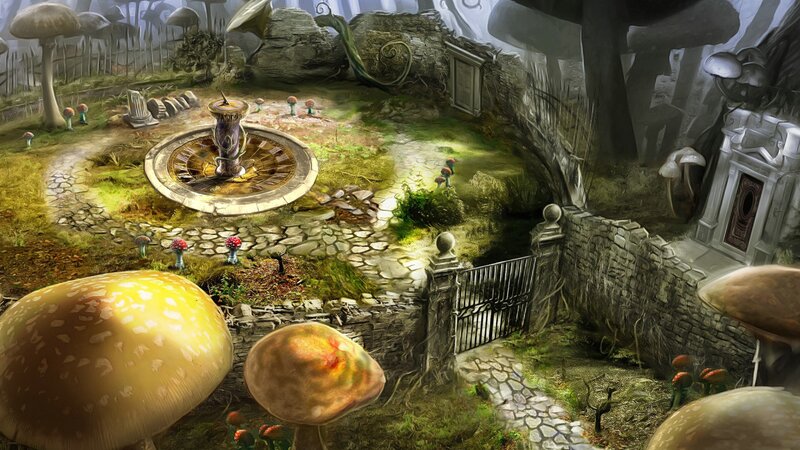 Mushroom Garden with Fountain — Green