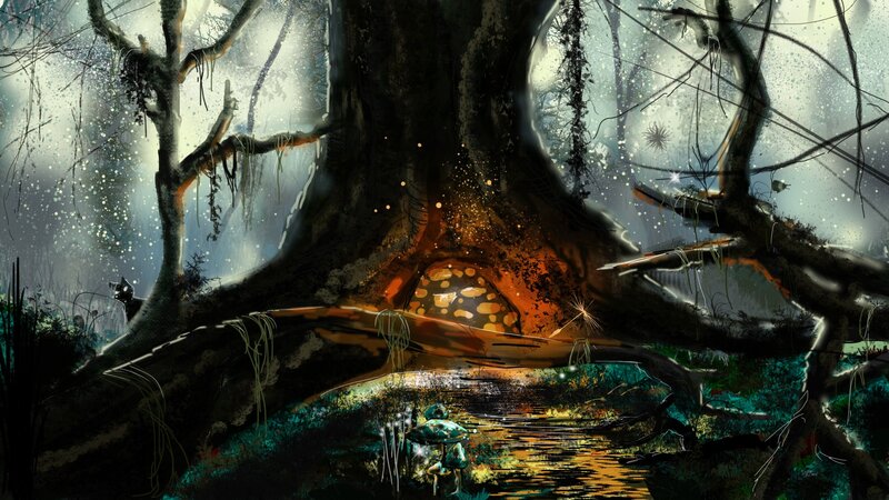Mushroom House in Forest — Green, Mysterious, Night