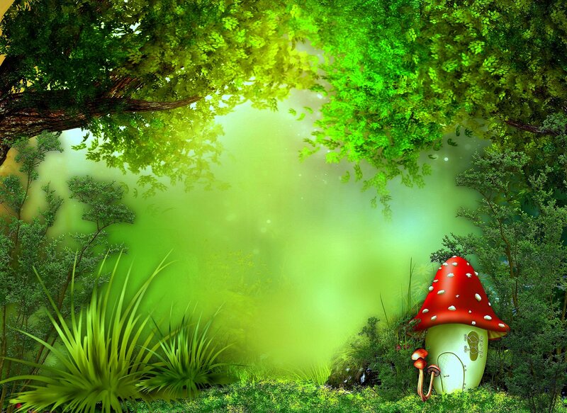 Mushroom House in Forest — Green, Serene, Afternoon, Digital Art