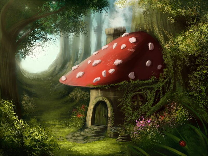 Mushroom House in Forest — Green, Serene