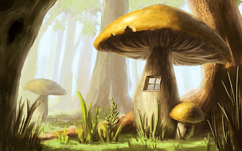 Mushroom House in Forest — Green