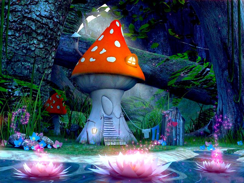 Mushroom House in Forest — Orange, Magical