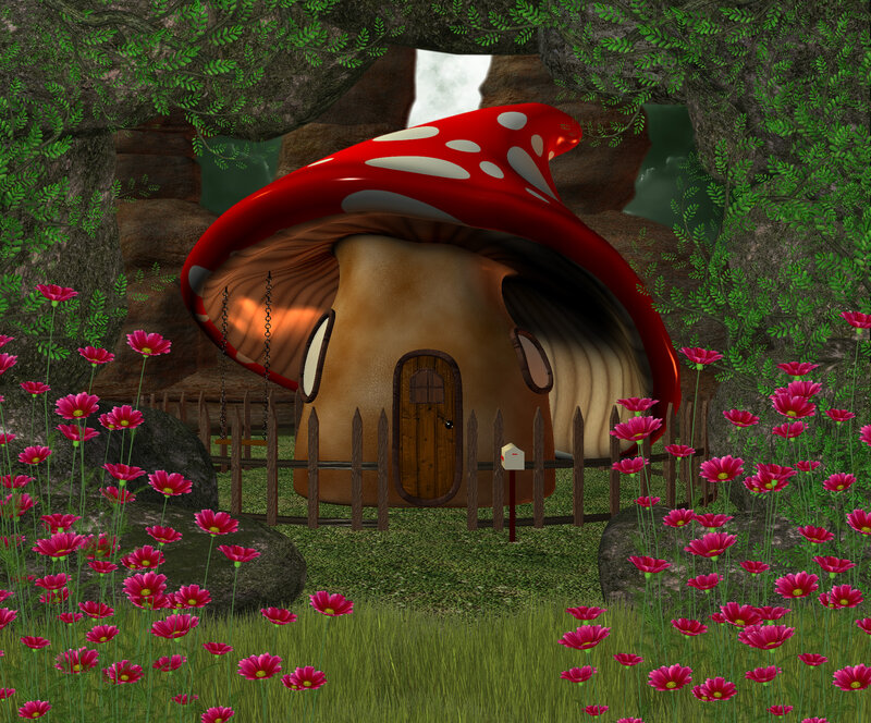 Mushroom House in Garden — Green