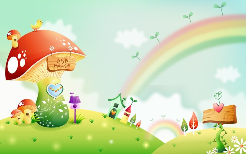 Mushroom house with rainbow