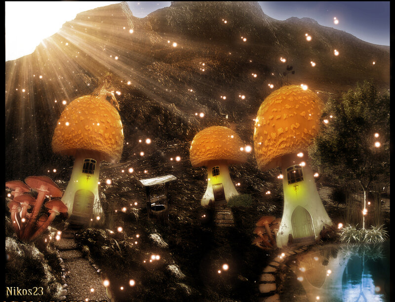 Mushroom Houses in Forest — Brown