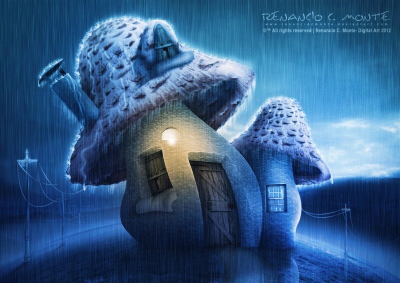Mushroom Houses in Rain