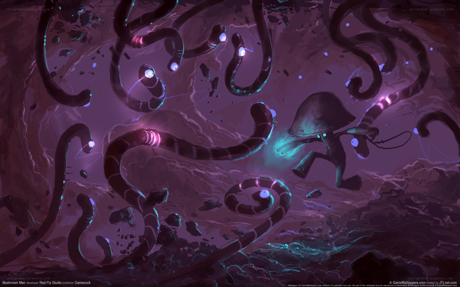 Mushroom Men in a dark cave