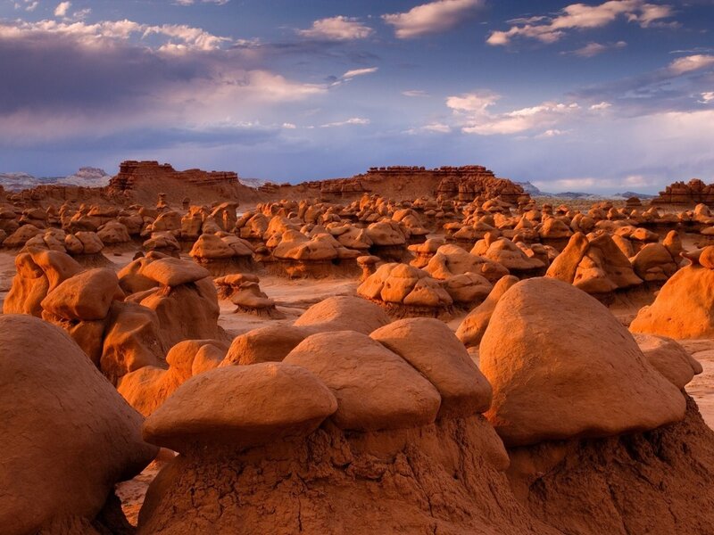 Mushroom rock formations at dusk