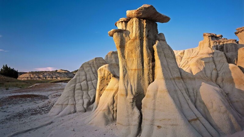 Mushroom rock formations at sunset