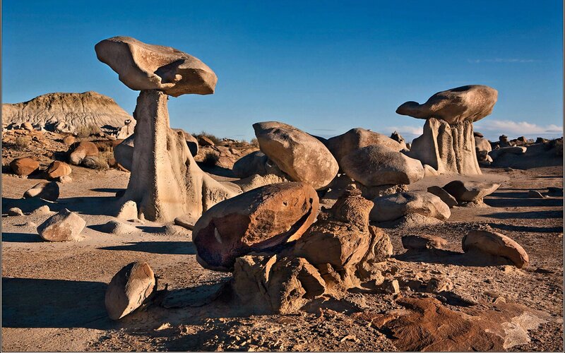 Mushroom Rocks in Desert — Blue