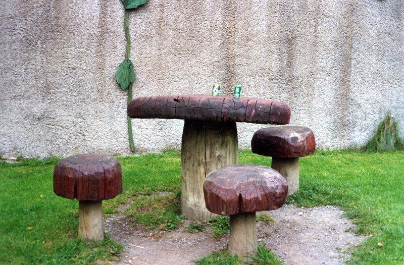 Mushroom-shaped wooden furniture
