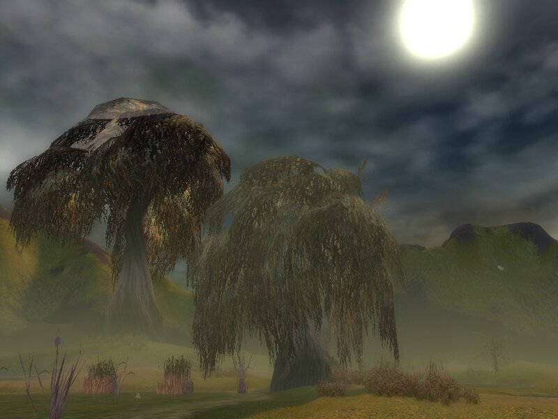Mushroom trees under moonlight