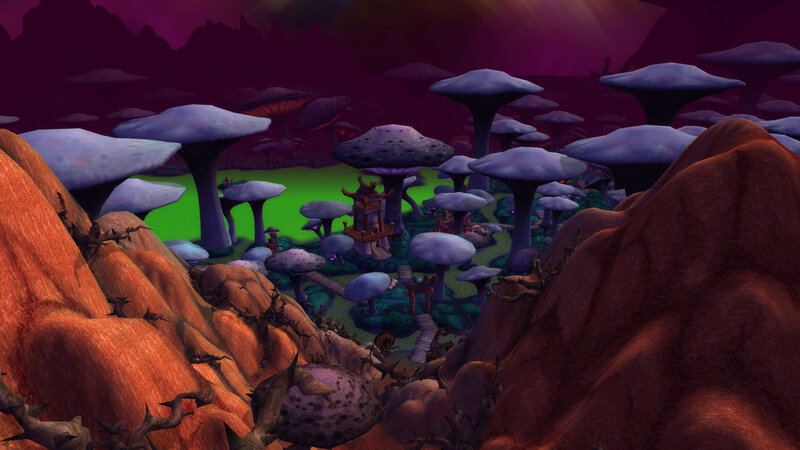 mushroom village in purple landscape