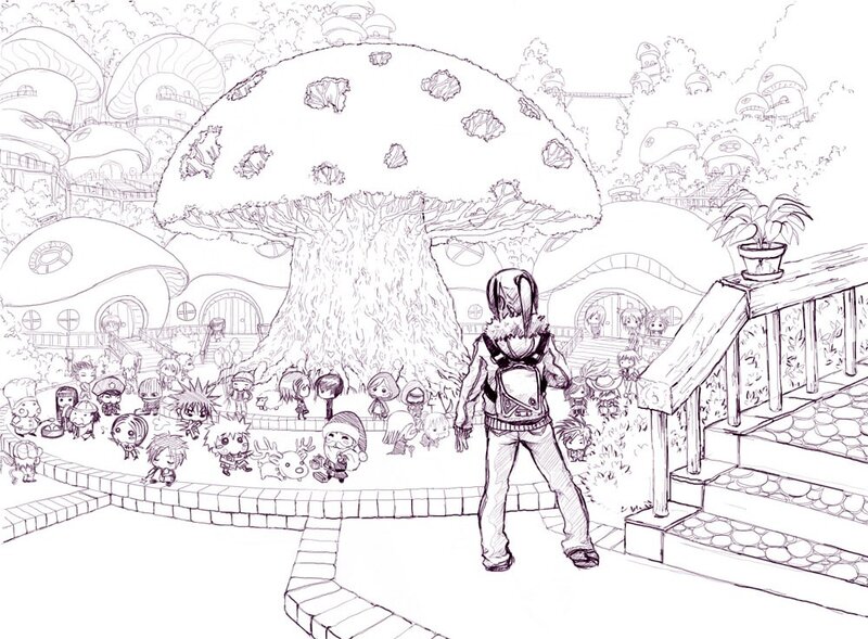 mushroom village scene