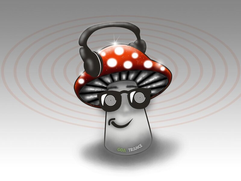 mushroom with headphones and sunglasses
