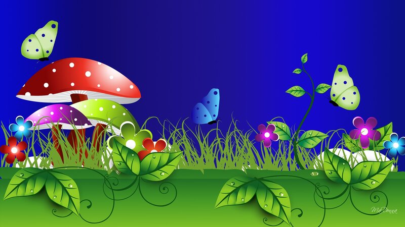 Mushrooms and Butterflies — Green