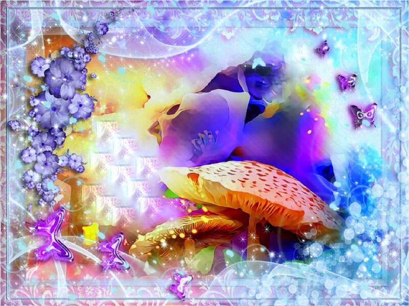 Mushrooms and Butterflies — Purple