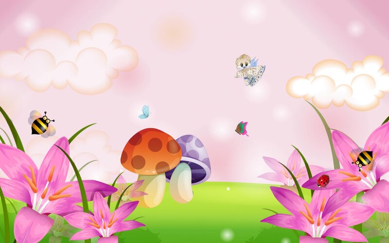 Mushrooms and Flowers — Pink