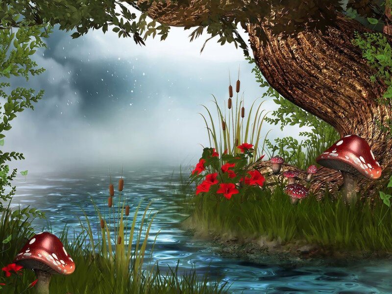 Mushrooms by a Lake — Green