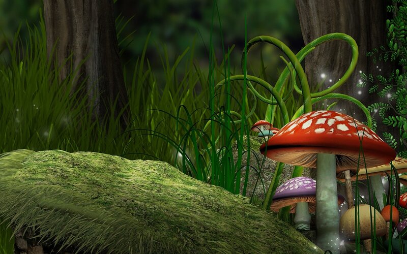 Mushrooms in Forest — Green, Serene, 3d Render