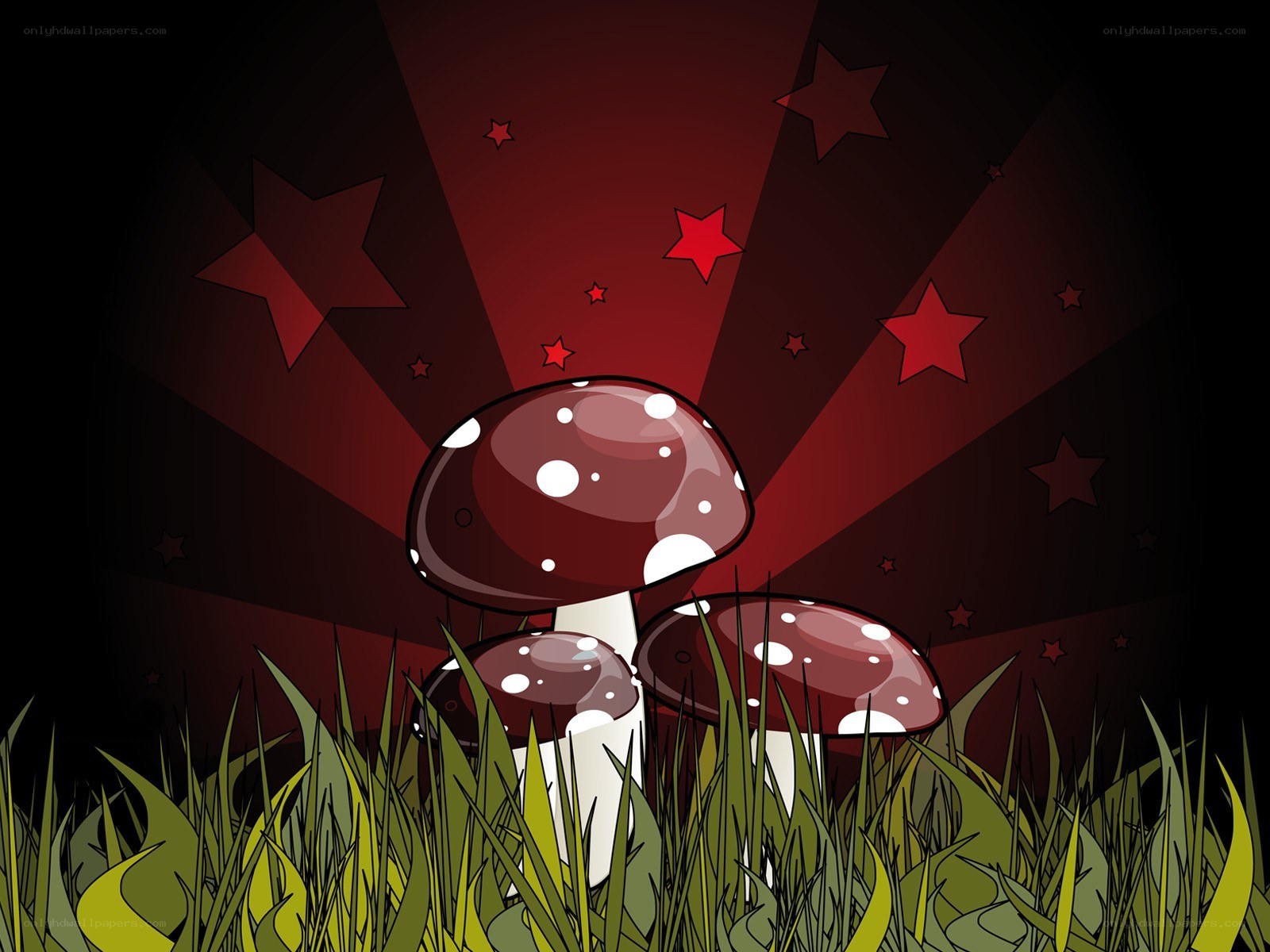 mushrooms in grass with stars
