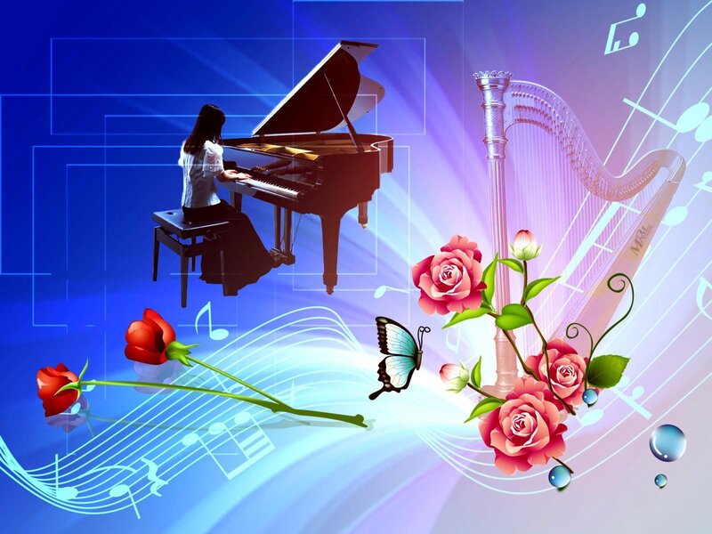 Music and flowers wallpaper
