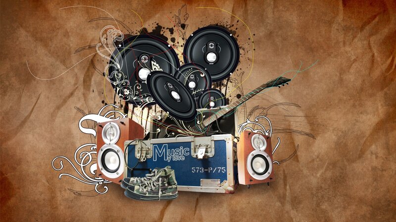 Music and instruments collage