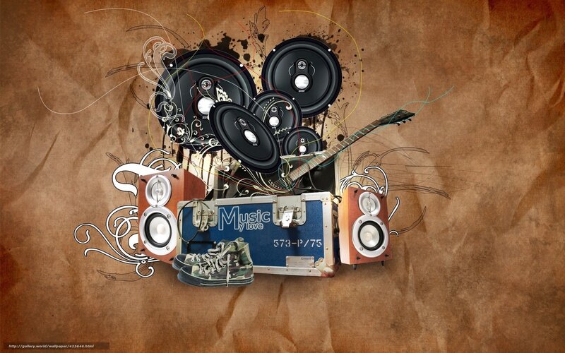 Music and speakers collage