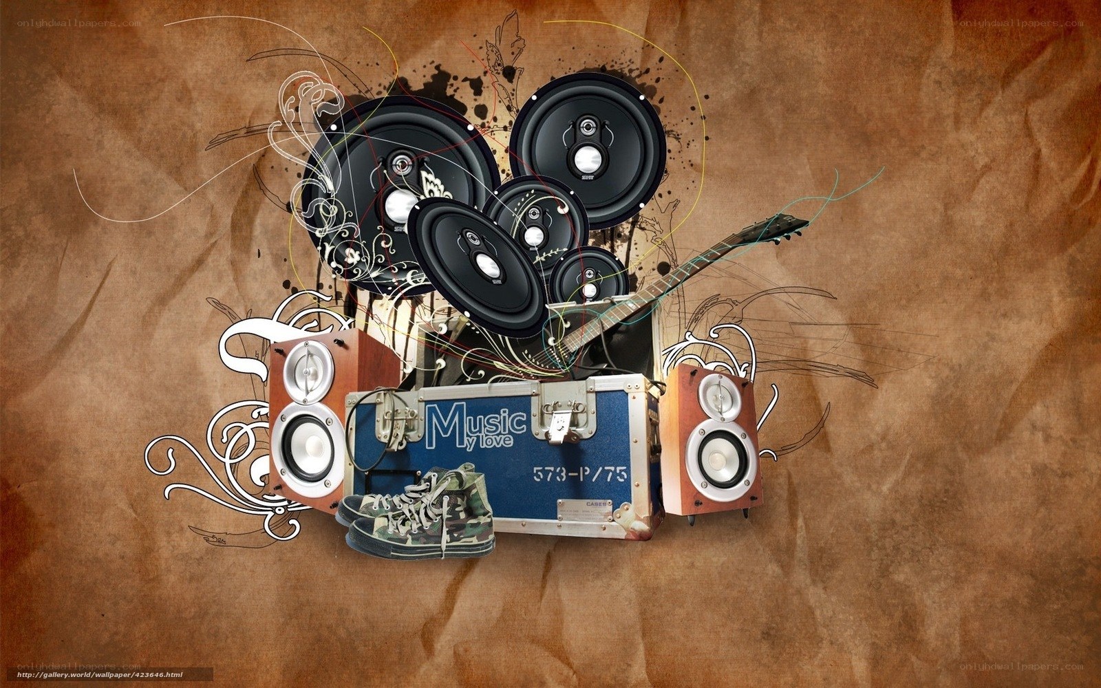 Music and speakers collage