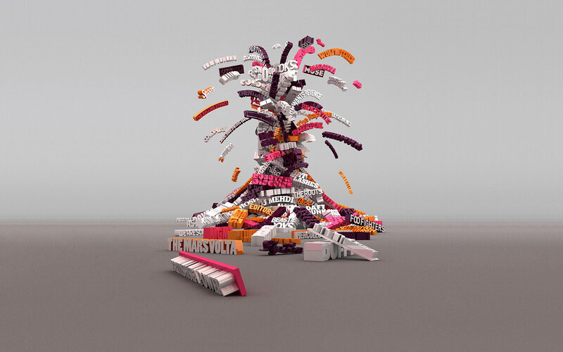 Music band names in a 3D explosion