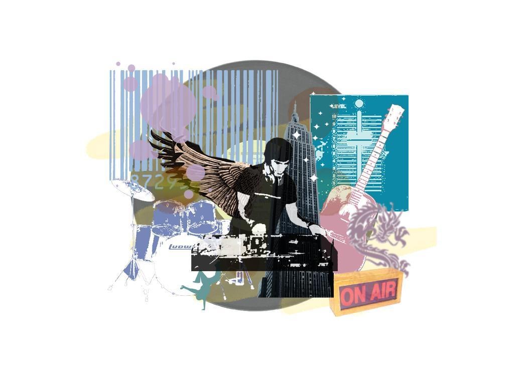 music collage with cityscape